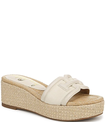 Sam Edelman Pauleena Leather Double E Logo Platform Wedge Slide Sandals