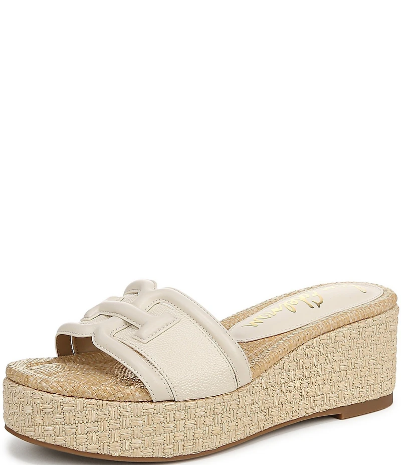 Sam Edelman Pauleena Leather Double E Logo Platform Wedge Slide Sandals
