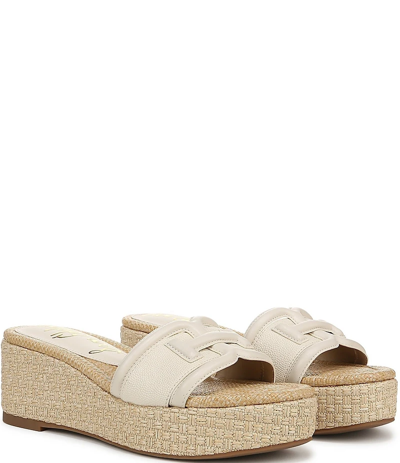 Sam Edelman Pauleena Leather Double E Logo Platform Wedge Slide Sandals
