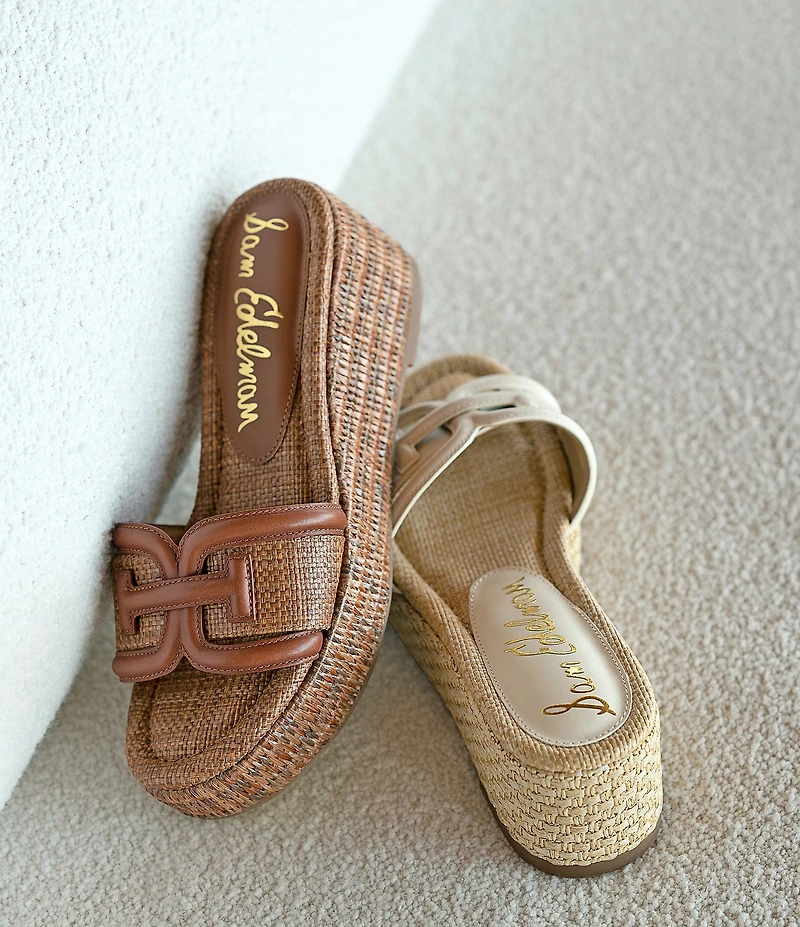 Sam Edelman Pauleena Leather Double E Logo Platform Wedge Slide Sandals