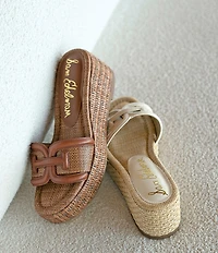 Sam Edelman Pauleena Leather Double E Logo Platform Wedge Slide Sandals