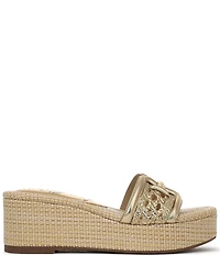 Sam Edelman Pauleena Metallic Woven Raffia Double E Logo Platform Wedge Slide Sandals