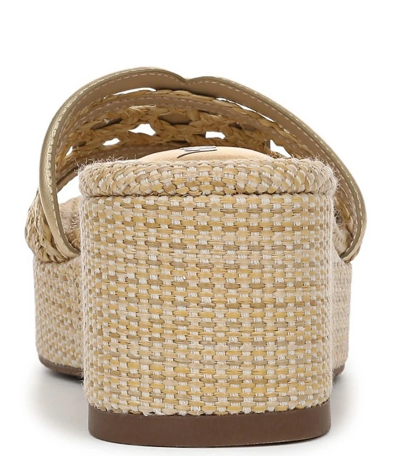 Sam Edelman Pauleena Metallic Woven Raffia Double E Logo Platform Wedge Slide Sandals