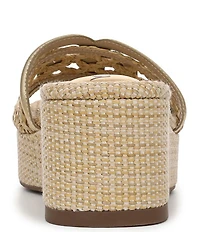 Sam Edelman Pauleena Metallic Woven Raffia Double E Logo Platform Wedge Slide Sandals