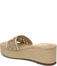 Sam Edelman Pauleena Metallic Woven Raffia Double E Logo Platform Wedge Slide Sandals