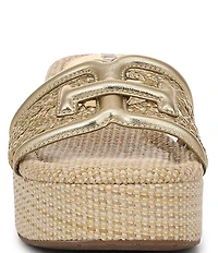 Sam Edelman Pauleena Metallic Woven Raffia Double E Logo Platform Wedge Slide Sandals