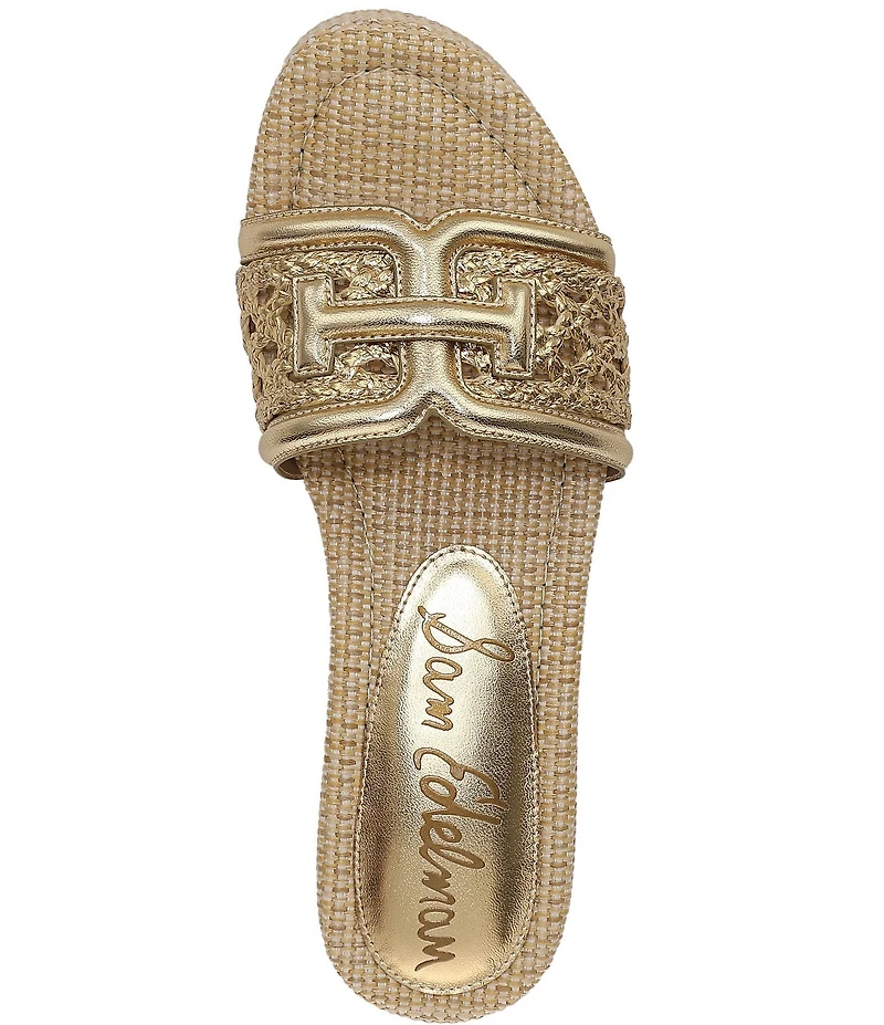 Sam Edelman Pauleena Metallic Woven Raffia Double E Logo Platform Wedge Slide Sandals