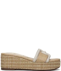 Sam Edelman Pauleena Raffia Double E Logo Platform Wedge Slide Sandals
