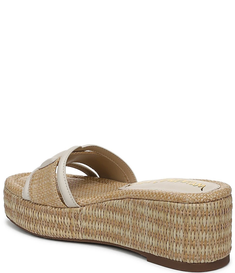 Sam Edelman Pauleena Raffia Double E Logo Platform Wedge Slide Sandals