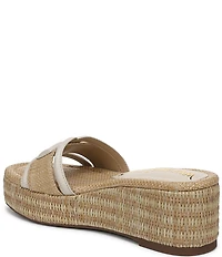 Sam Edelman Pauleena Raffia Double E Logo Platform Wedge Slide Sandals
