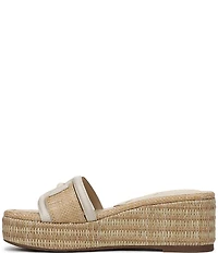 Sam Edelman Pauleena Raffia Double E Logo Platform Wedge Slide Sandals