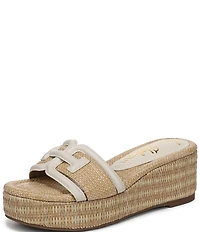 Sam Edelman Pauleena Raffia Double E Logo Platform Wedge Slide Sandals
