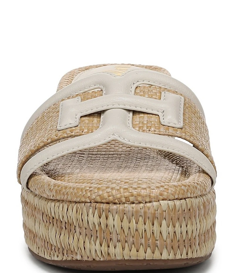 Sam Edelman Pauleena Raffia Double E Logo Platform Wedge Slide Sandals