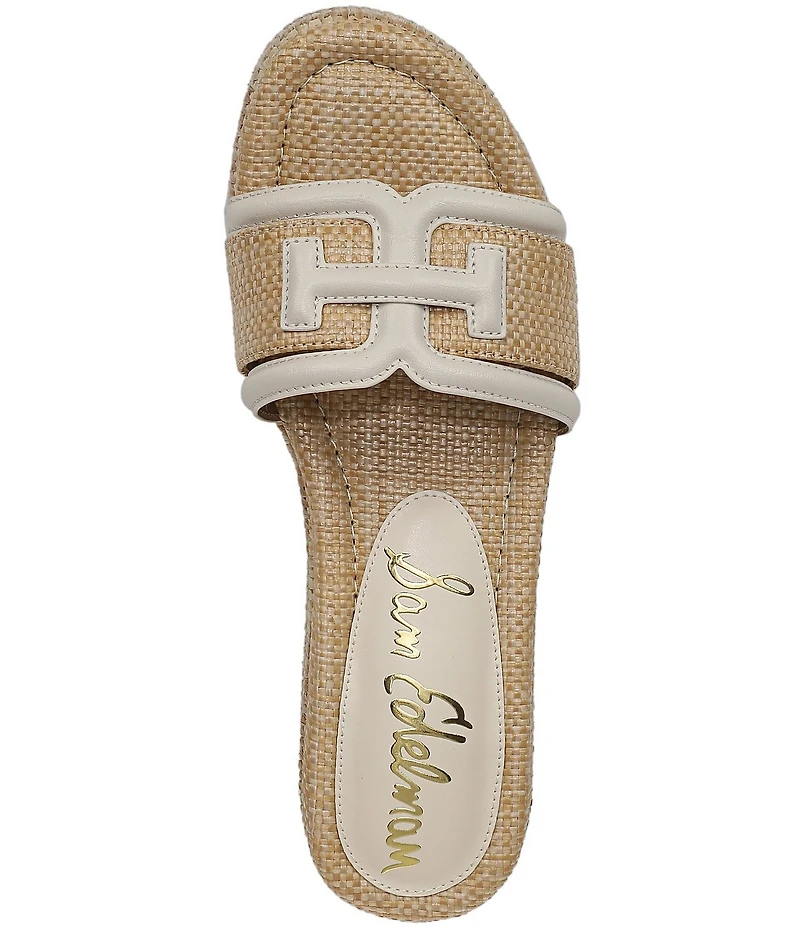 Sam Edelman Pauleena Raffia Double E Logo Platform Wedge Slide Sandals