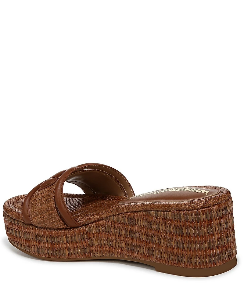 Sam Edelman Pauleena Raffia Double E Logo Platform Wedge Slide Sandals