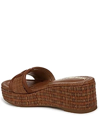 Sam Edelman Pauleena Raffia Double E Logo Platform Wedge Slide Sandals