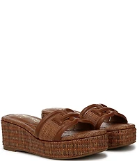 Sam Edelman Pauleena Raffia Double E Logo Platform Wedge Slide Sandals