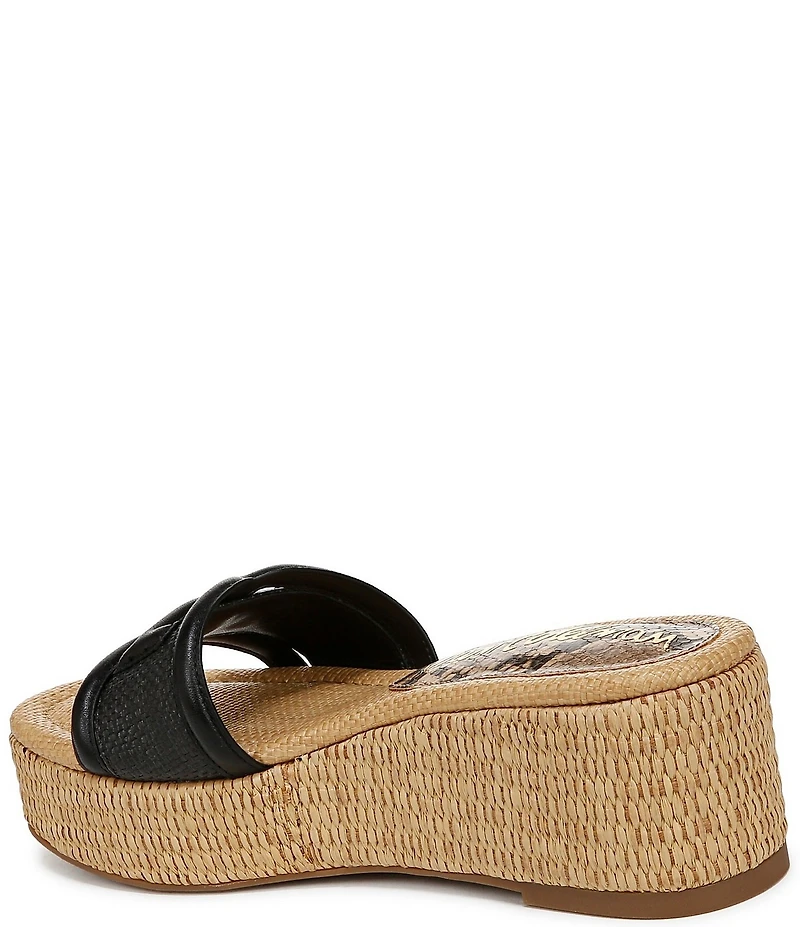 Sam Edelman Pauleena Raffia Double E Logo Platform Wedge Slide Sandals