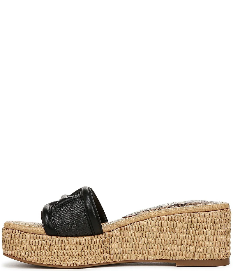 Sam Edelman Pauleena Raffia Double E Logo Platform Wedge Slide Sandals