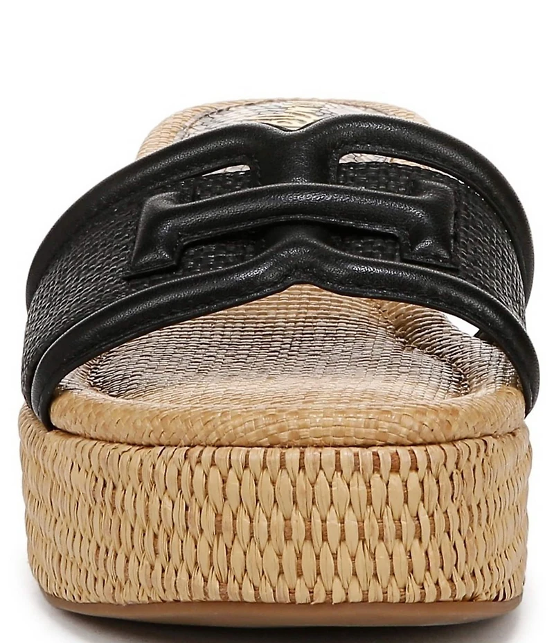 Sam Edelman Pauleena Raffia Double E Logo Platform Wedge Slide Sandals