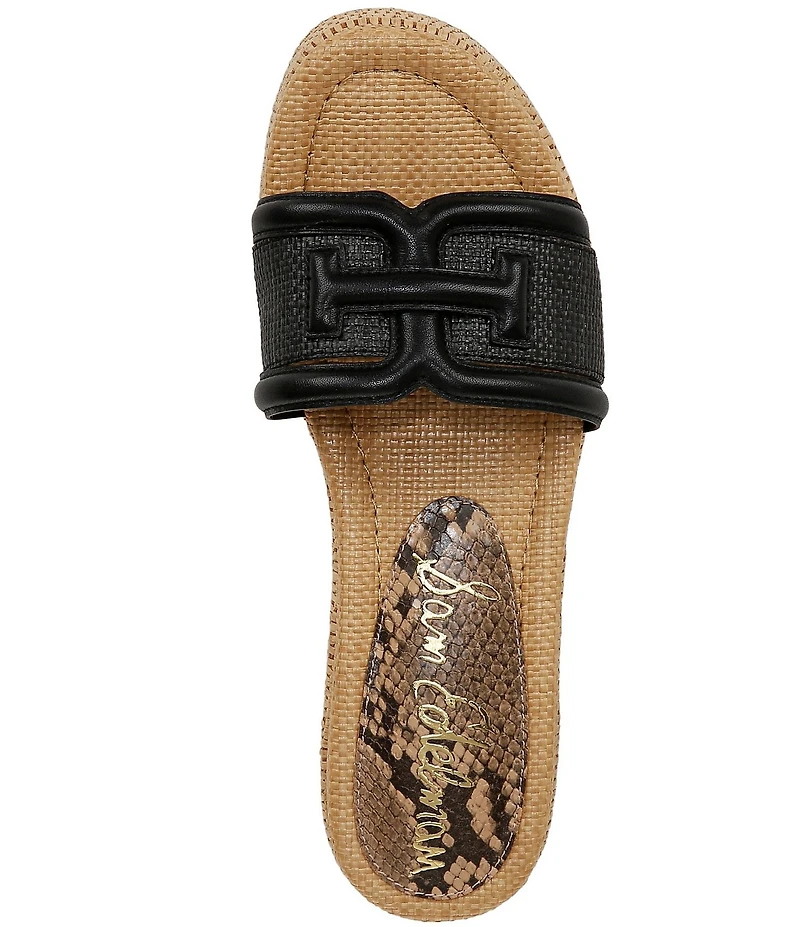 Sam Edelman Pauleena Raffia Double E Logo Platform Wedge Slide Sandals