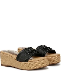 Sam Edelman Pauleena Raffia Double E Logo Platform Wedge Slide Sandals