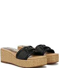 Sam Edelman Pauleena Raffia Double E Logo Platform Wedge Slide Sandals