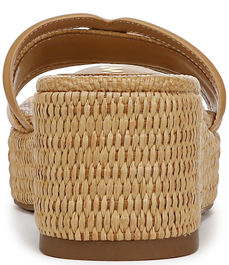 Sam Edelman Pauleena Raffia Double E Logo Platform Wedge Slide Sandals