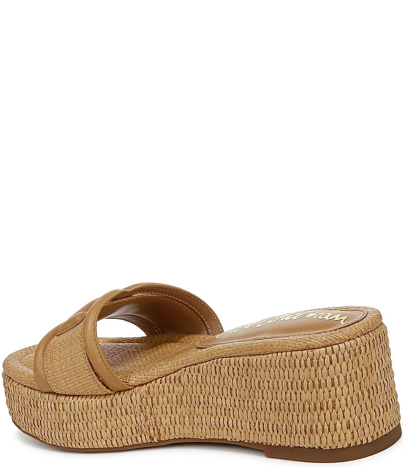 Sam Edelman Pauleena Raffia Double E Logo Platform Wedge Slide Sandals