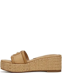 Sam Edelman Pauleena Raffia Double E Logo Platform Wedge Slide Sandals