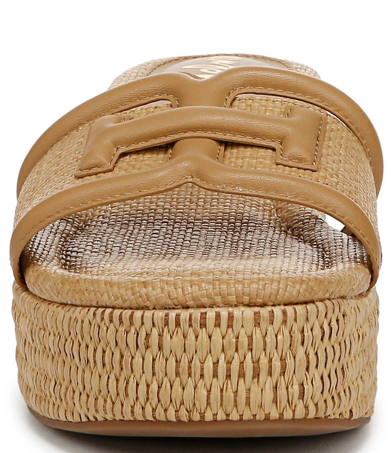 Sam Edelman Pauleena Raffia Double E Logo Platform Wedge Slide Sandals