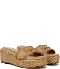 Sam Edelman Pauleena Raffia Double E Logo Platform Wedge Slide Sandals