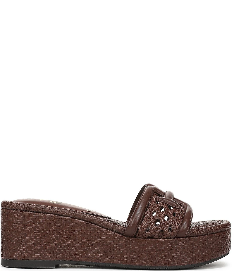 Sam Edelman Pauleena Woven Raffia Double E Logo Platform Wedge Slide Sandals