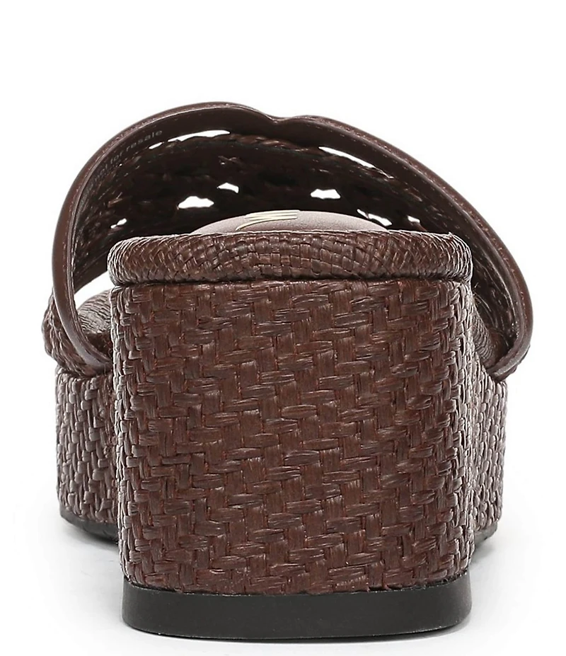Sam Edelman Pauleena Woven Raffia Double E Logo Platform Wedge Slide Sandals