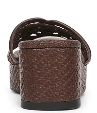 Sam Edelman Pauleena Woven Raffia Double E Logo Platform Wedge Slide Sandals