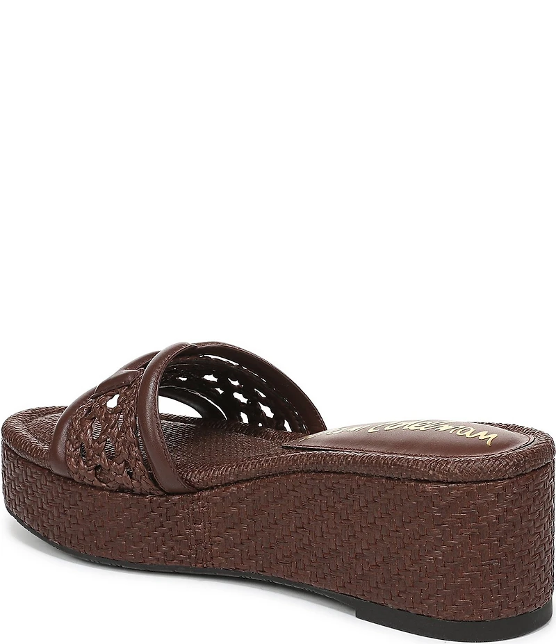Sam Edelman Pauleena Woven Raffia Double E Logo Platform Wedge Slide Sandals