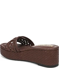 Sam Edelman Pauleena Woven Raffia Double E Logo Platform Wedge Slide Sandals