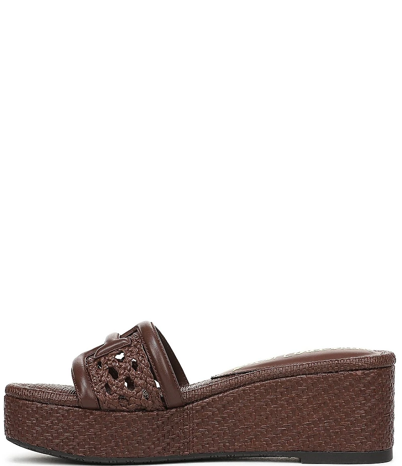 Sam Edelman Pauleena Woven Raffia Double E Logo Platform Wedge Slide Sandals