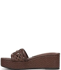Sam Edelman Pauleena Woven Raffia Double E Logo Platform Wedge Slide Sandals