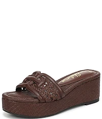 Sam Edelman Pauleena Woven Raffia Double E Logo Platform Wedge Slide Sandals