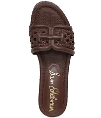 Sam Edelman Pauleena Woven Raffia Double E Logo Platform Wedge Slide Sandals