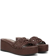 Sam Edelman Pauleena Woven Raffia Double E Logo Platform Wedge Slide Sandals