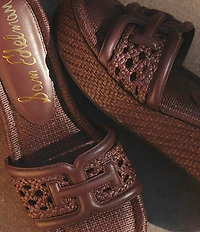 Sam Edelman Pauleena Woven Raffia Double E Logo Platform Wedge Slide Sandals