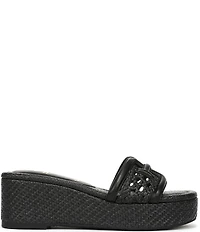 Sam Edelman Pauleena Woven Raffia Double E Logo Platform Wedge Slide Sandals