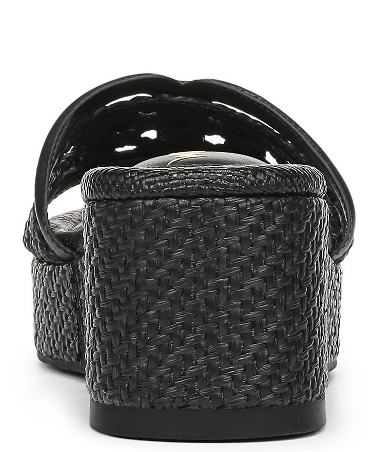 Sam Edelman Pauleena Woven Raffia Double E Logo Platform Wedge Slide Sandals