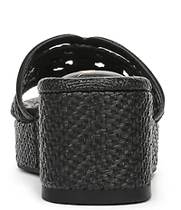 Sam Edelman Pauleena Woven Raffia Double E Logo Platform Wedge Slide Sandals