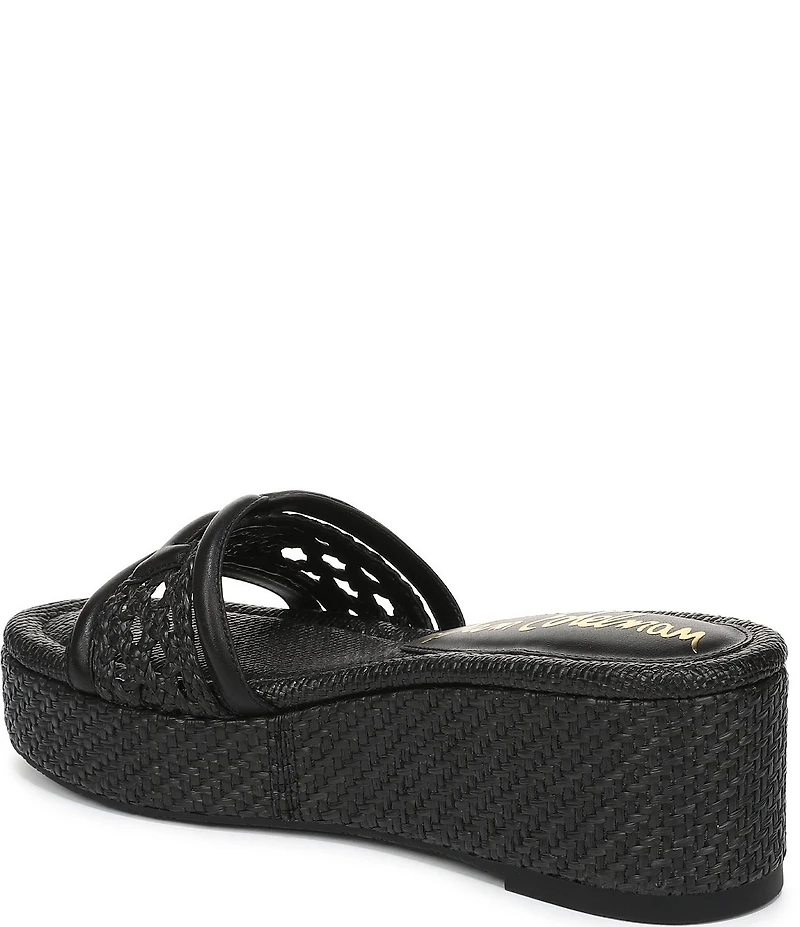 Sam Edelman Pauleena Woven Raffia Double E Logo Platform Wedge Slide Sandals