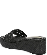 Sam Edelman Pauleena Woven Raffia Double E Logo Platform Wedge Slide Sandals