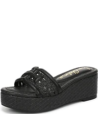 Sam Edelman Pauleena Woven Raffia Double E Logo Platform Wedge Slide Sandals