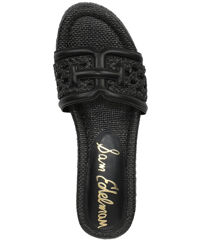 Sam Edelman Pauleena Woven Raffia Double E Logo Platform Wedge Slide Sandals